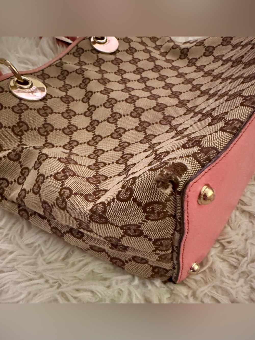 Authentic Gucci GG Monogram
Tan and Pink Leather Eclipse Tote - Picture 7 of 11